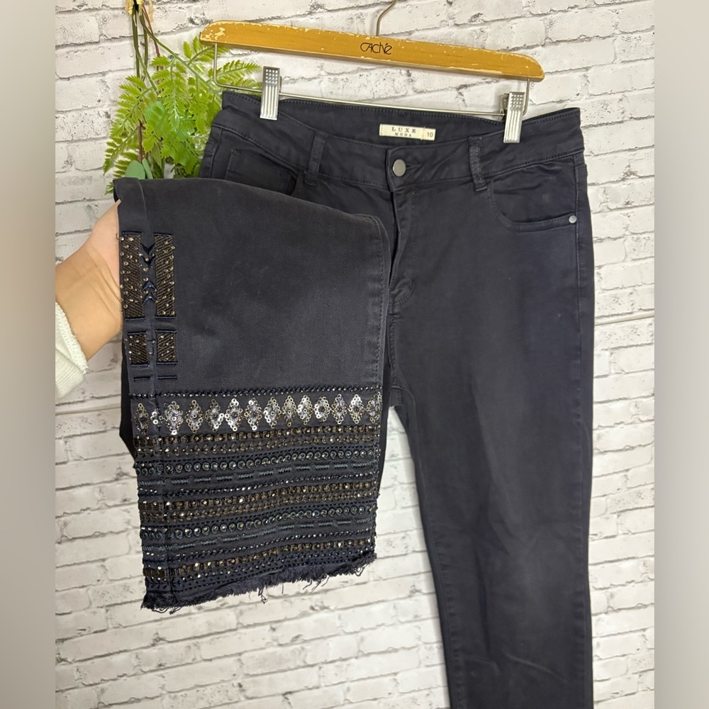 Luxe Moda Gray Beaded Sequin Skinny Jeans